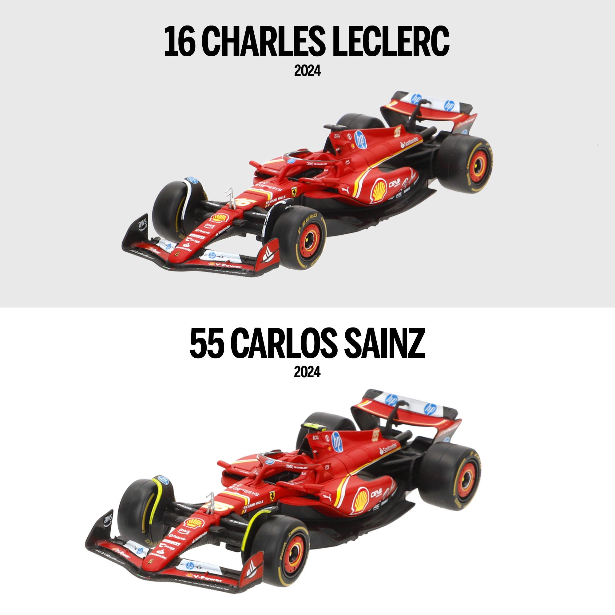 Burago Set 2 coches 1:43 Ferrari SF-24 Sainz y Leclerc F1 2024