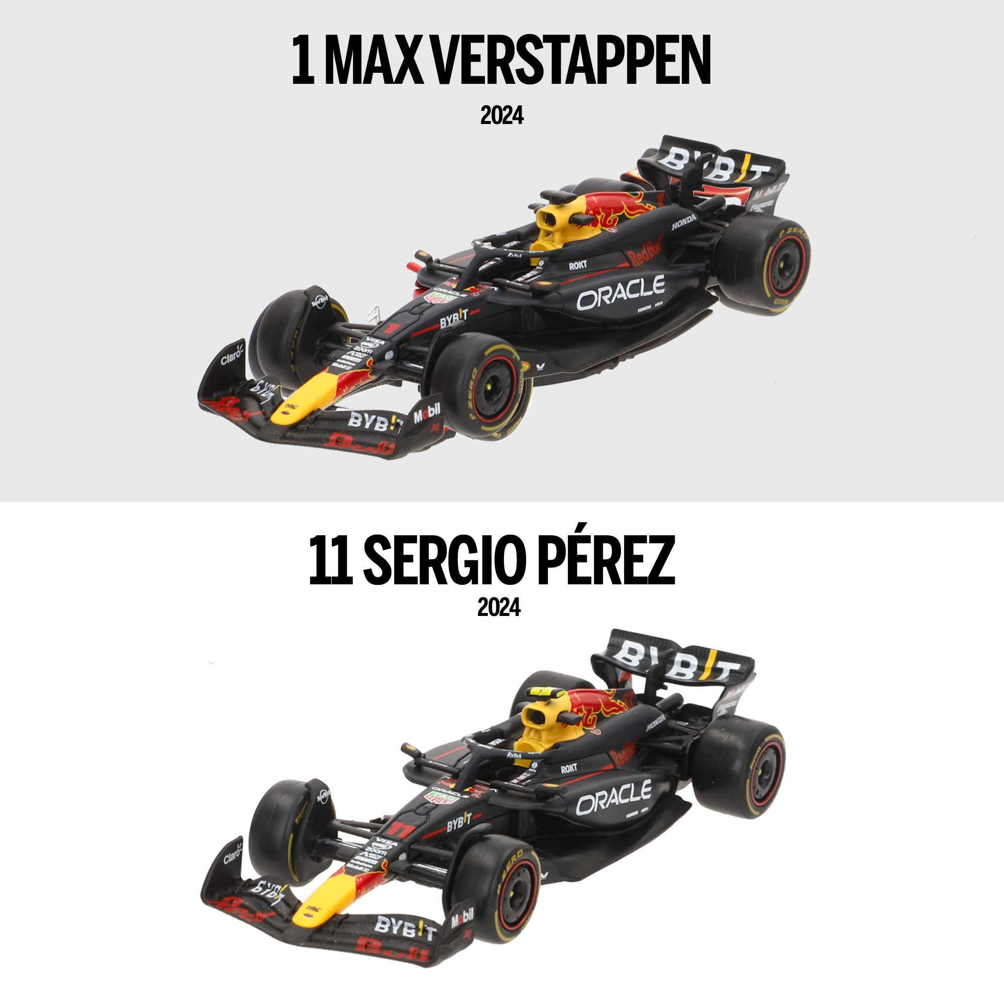 Burago Set 2 coches 1:43 Oracle Red Bull RB20 Max Verstappen y Sergio Pérez F1 2024