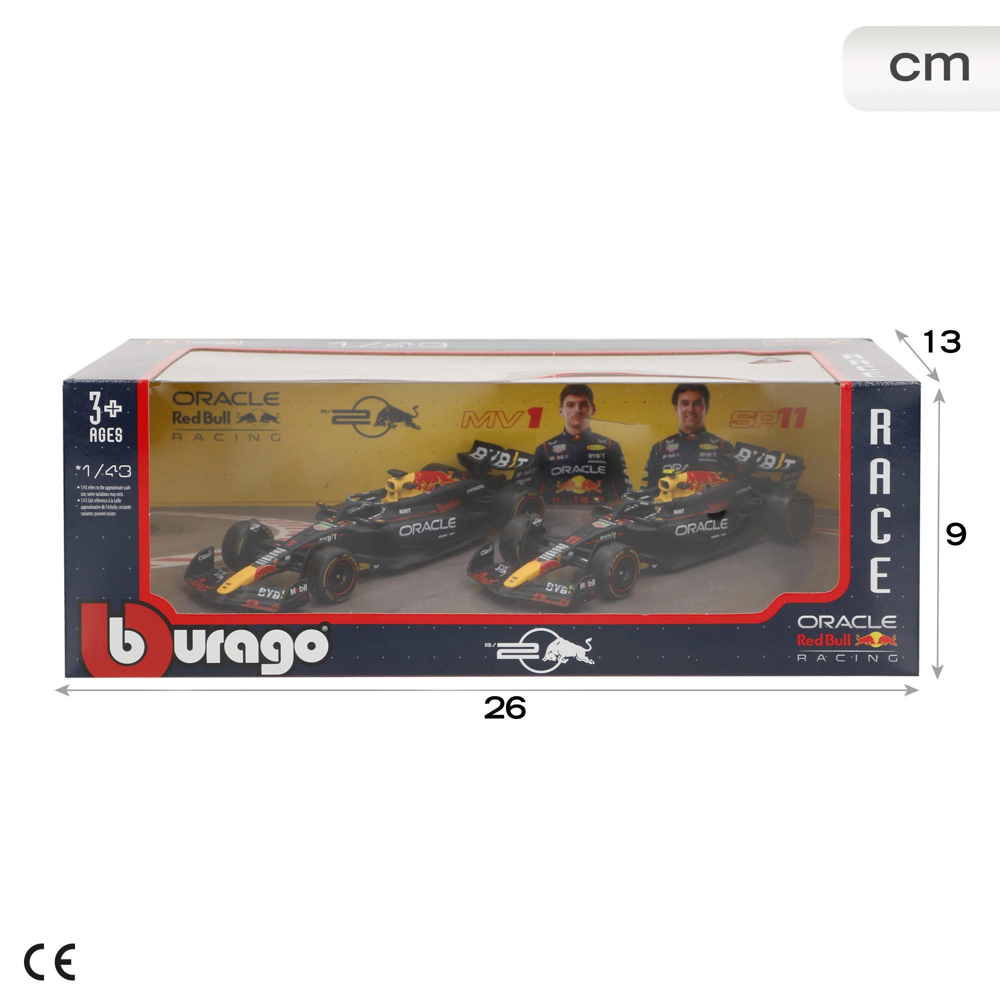 Burago Set 2 coches 1:43 Oracle Red Bull RB20 Max Verstappen y Sergio Pérez F1 2024