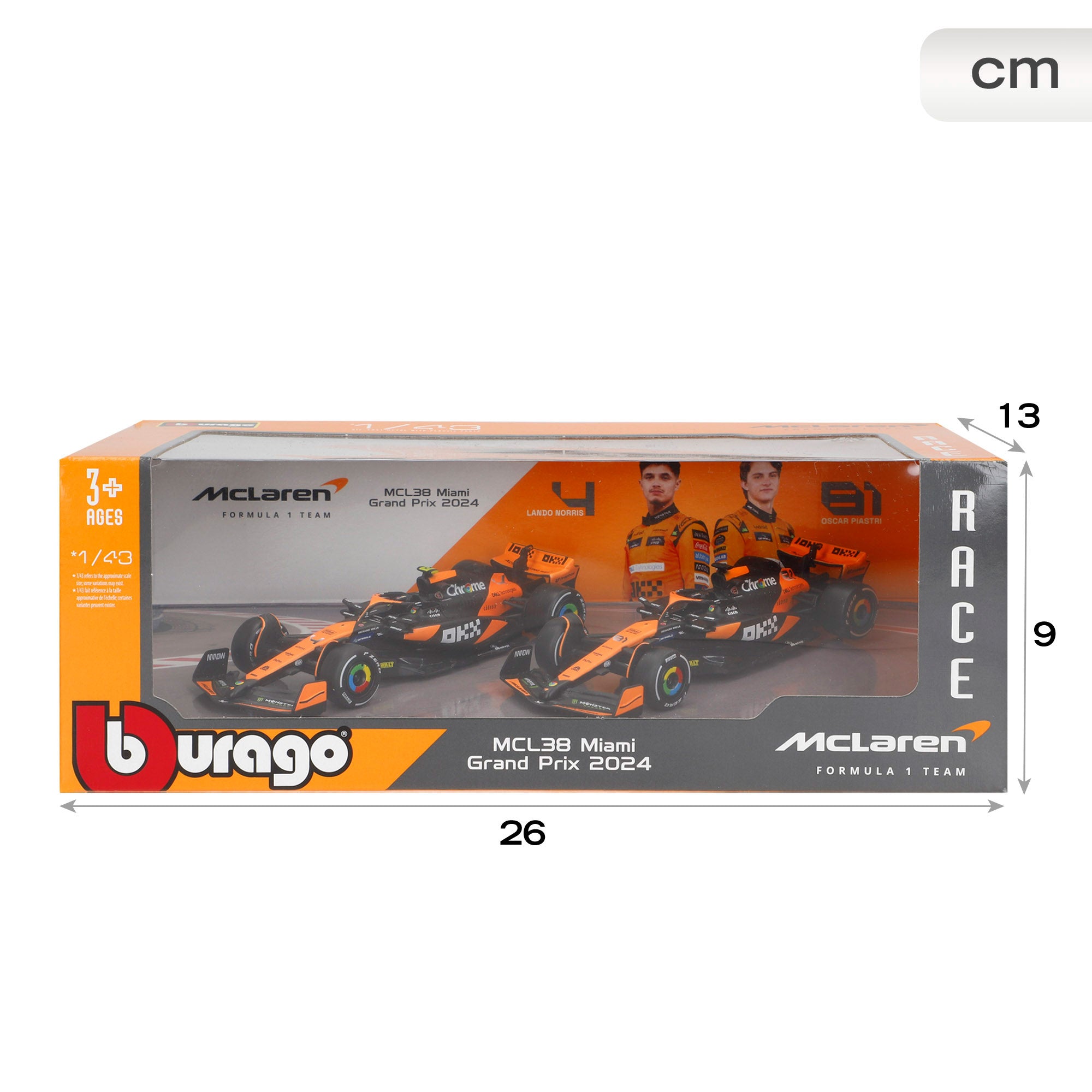 Burago Set 2 coches 1:43 McLaren MCL38 Piastri y Norris F1 2024