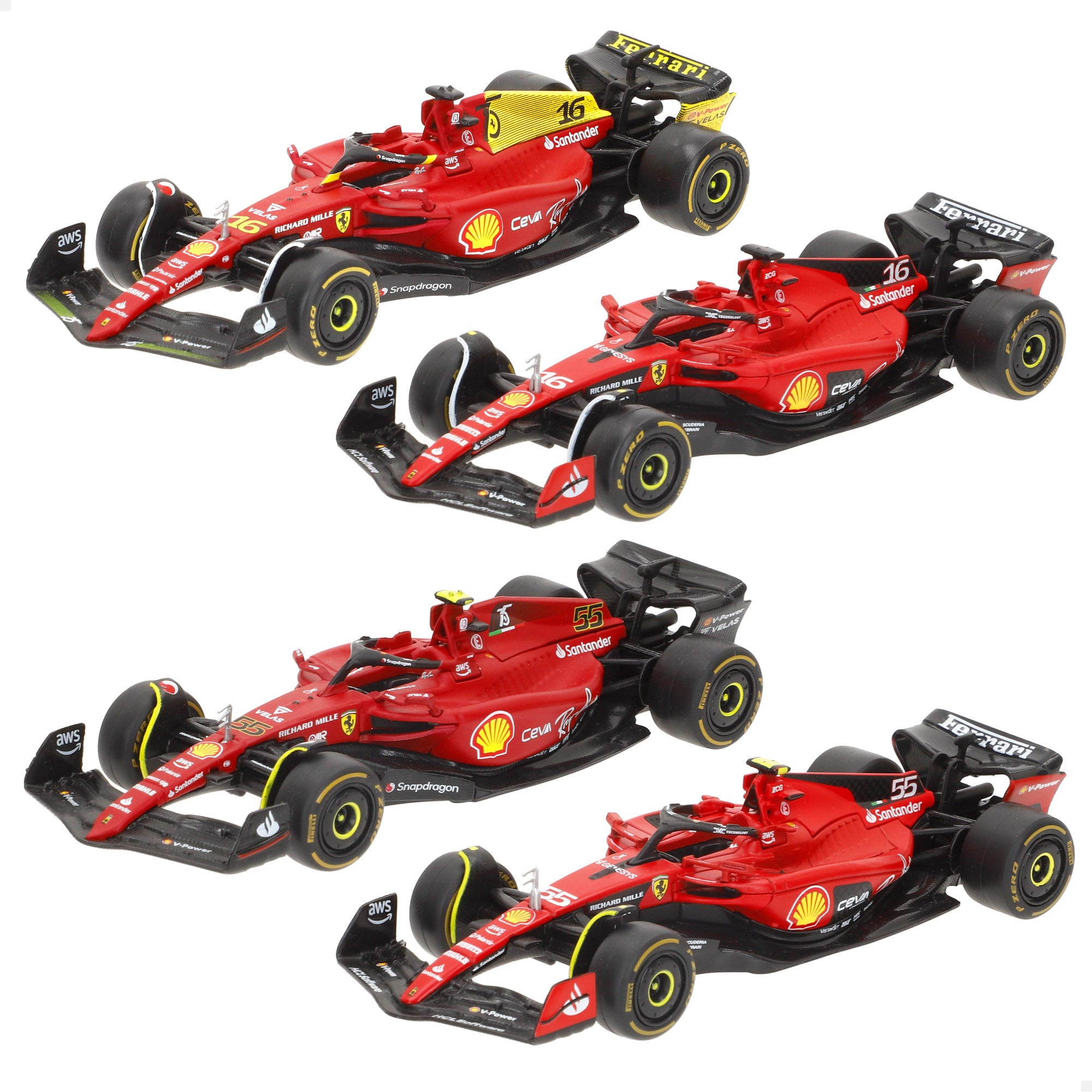 Burago Set 4 coches 1:43 F1 Ferrari F1-75 y SF-23 Sainz y Leclerc