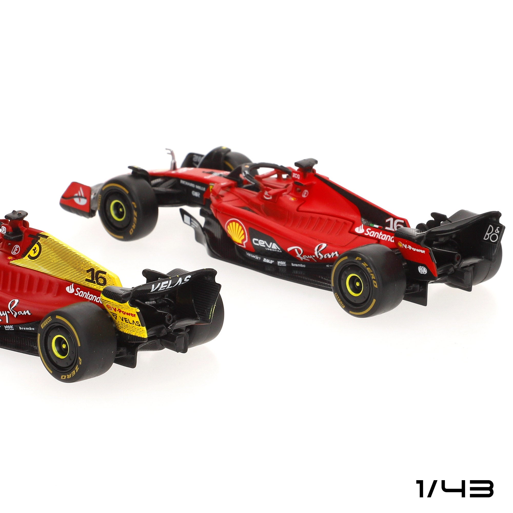 Burago Set 4 coches 1:43 F1 Ferrari F1-75 y SF-23 Sainz y Leclerc