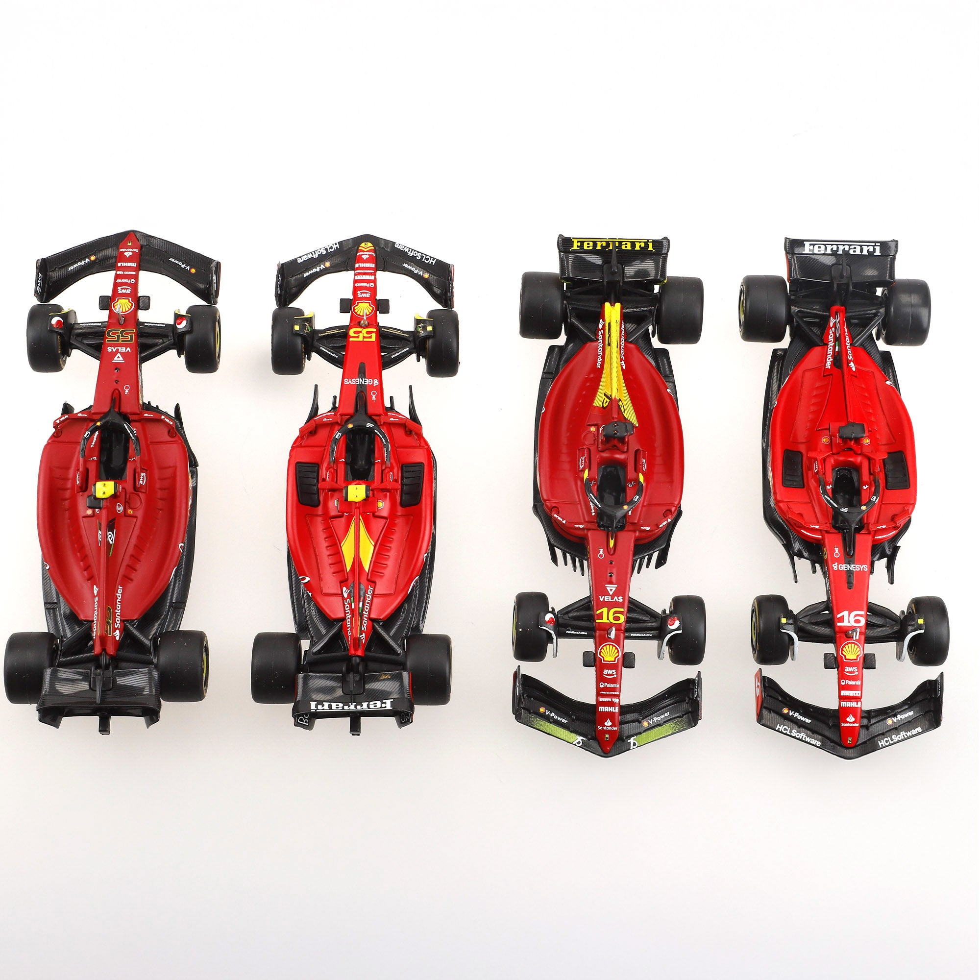 Burago Set 4 coches 1:43 F1 Ferrari F1-75 y SF-23 Sainz y Leclerc