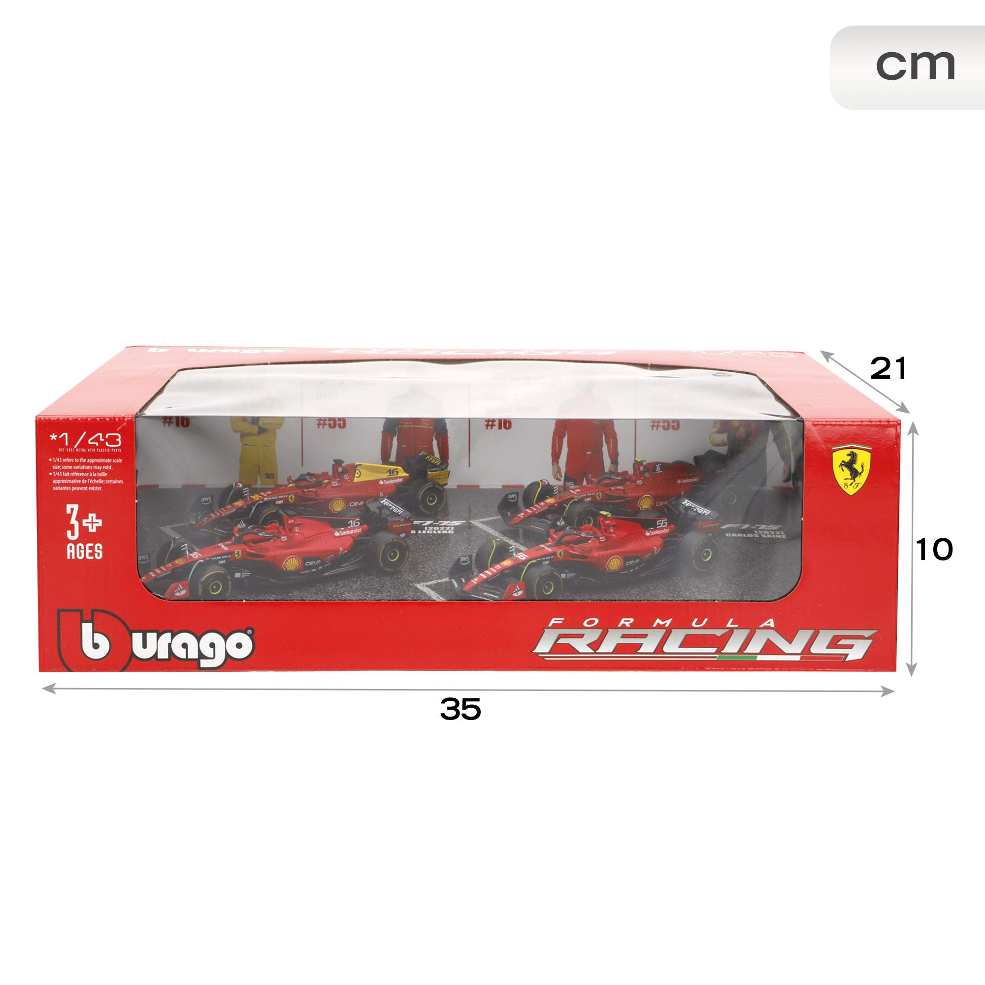 Burago Set 4 coches 1:43 F1 Ferrari F1-75 y SF-23 Sainz y Leclerc