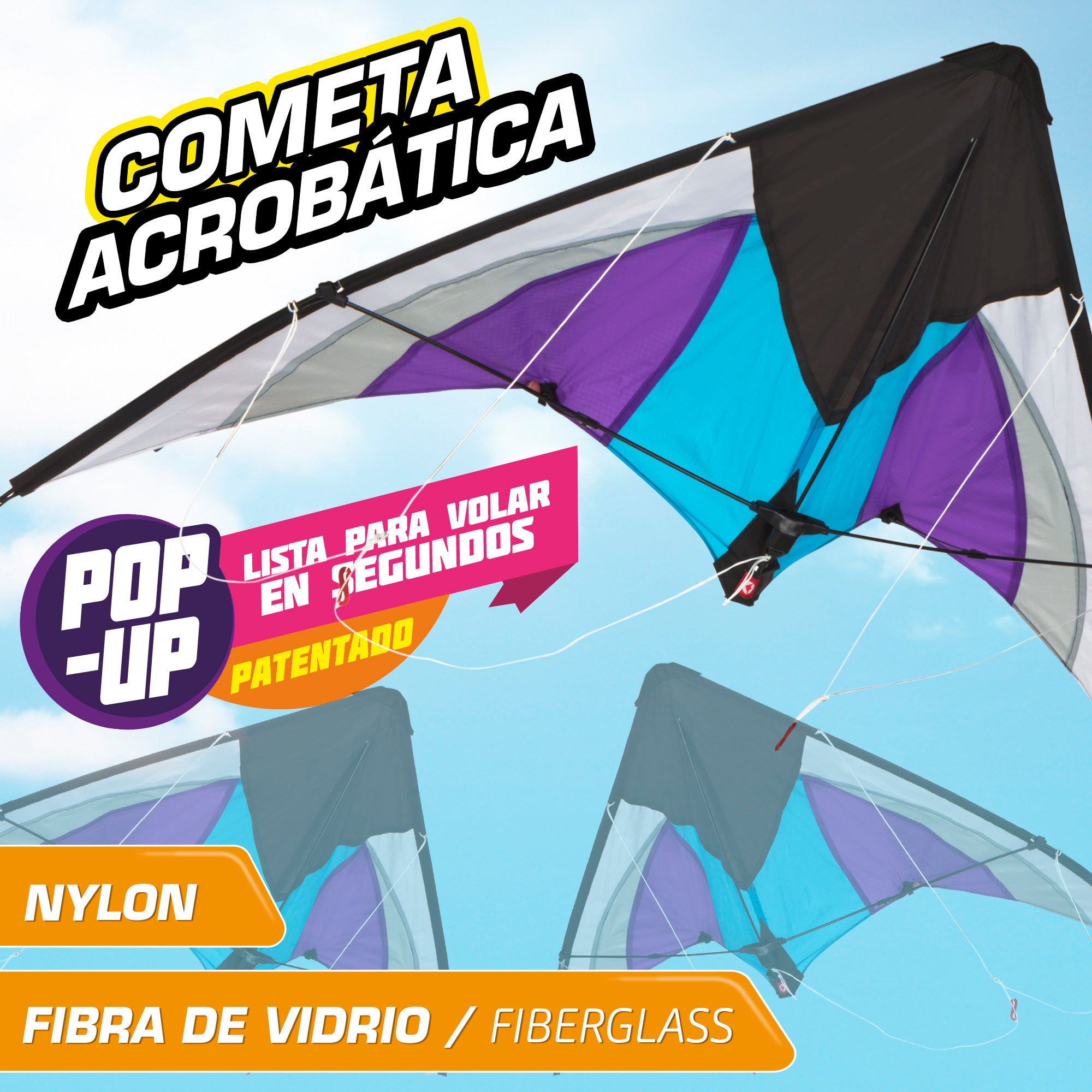 Cometa acrobática pop-up morado y blanco CB Toys