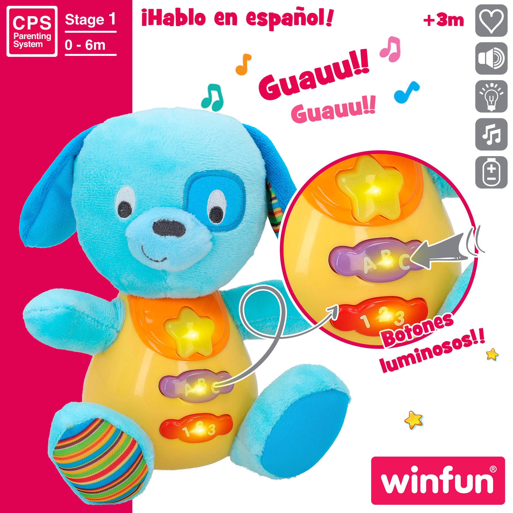 Winfun Peluche perro en español con luces