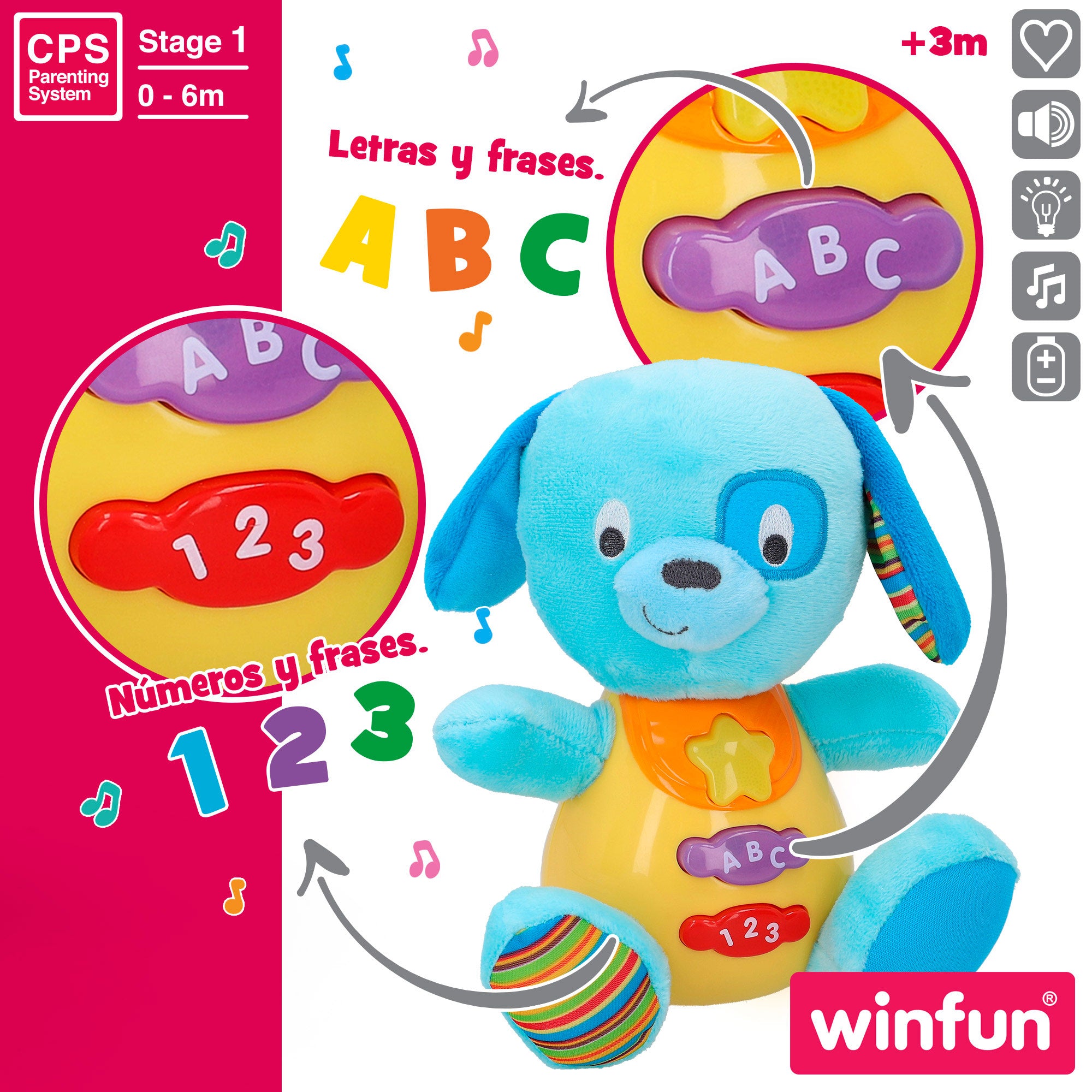 Winfun Peluche perro en español con luces