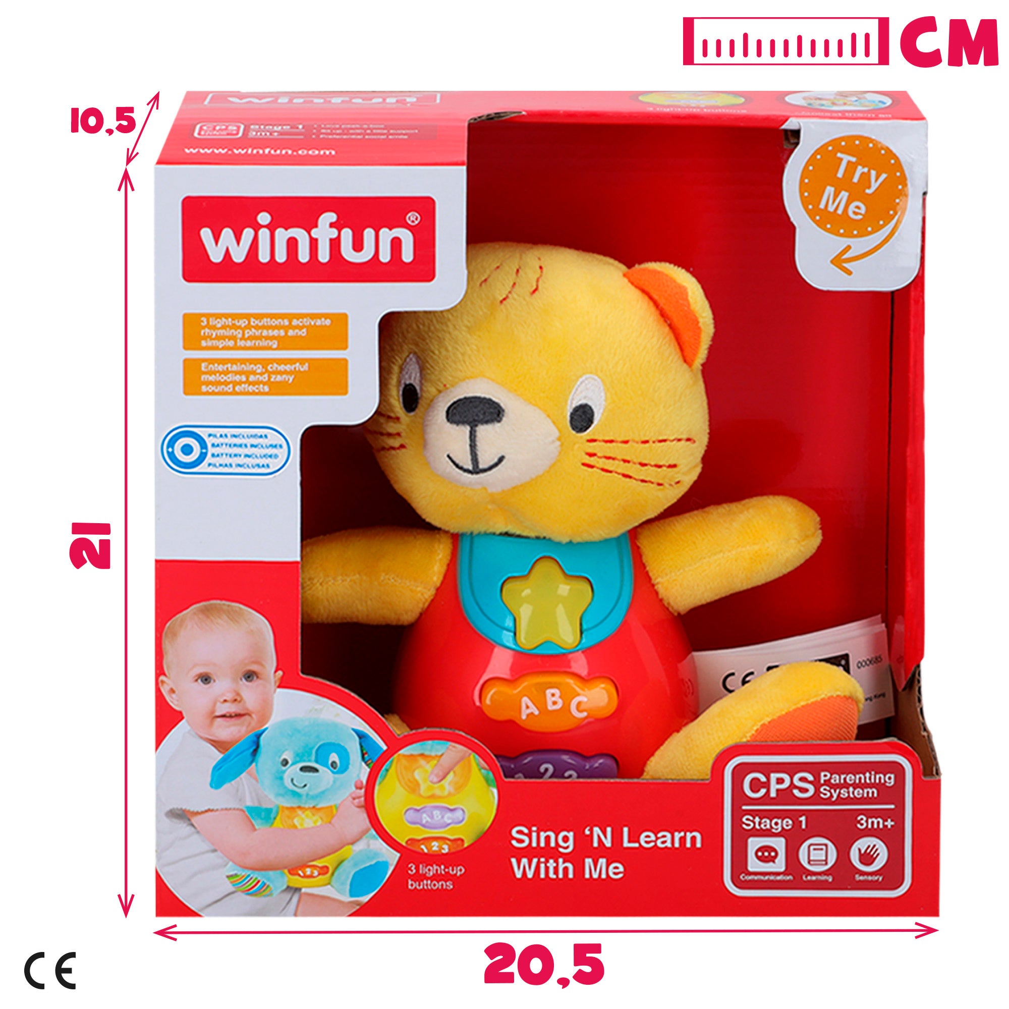 Winfun Peluche gato para bebé con luces y sonido en español
