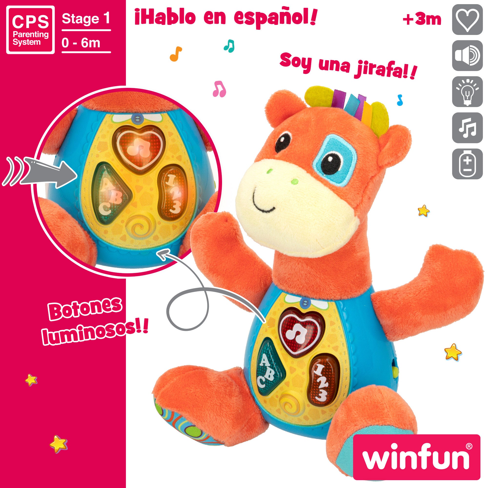 Winfun Peluche jirafa que habla con luces en español