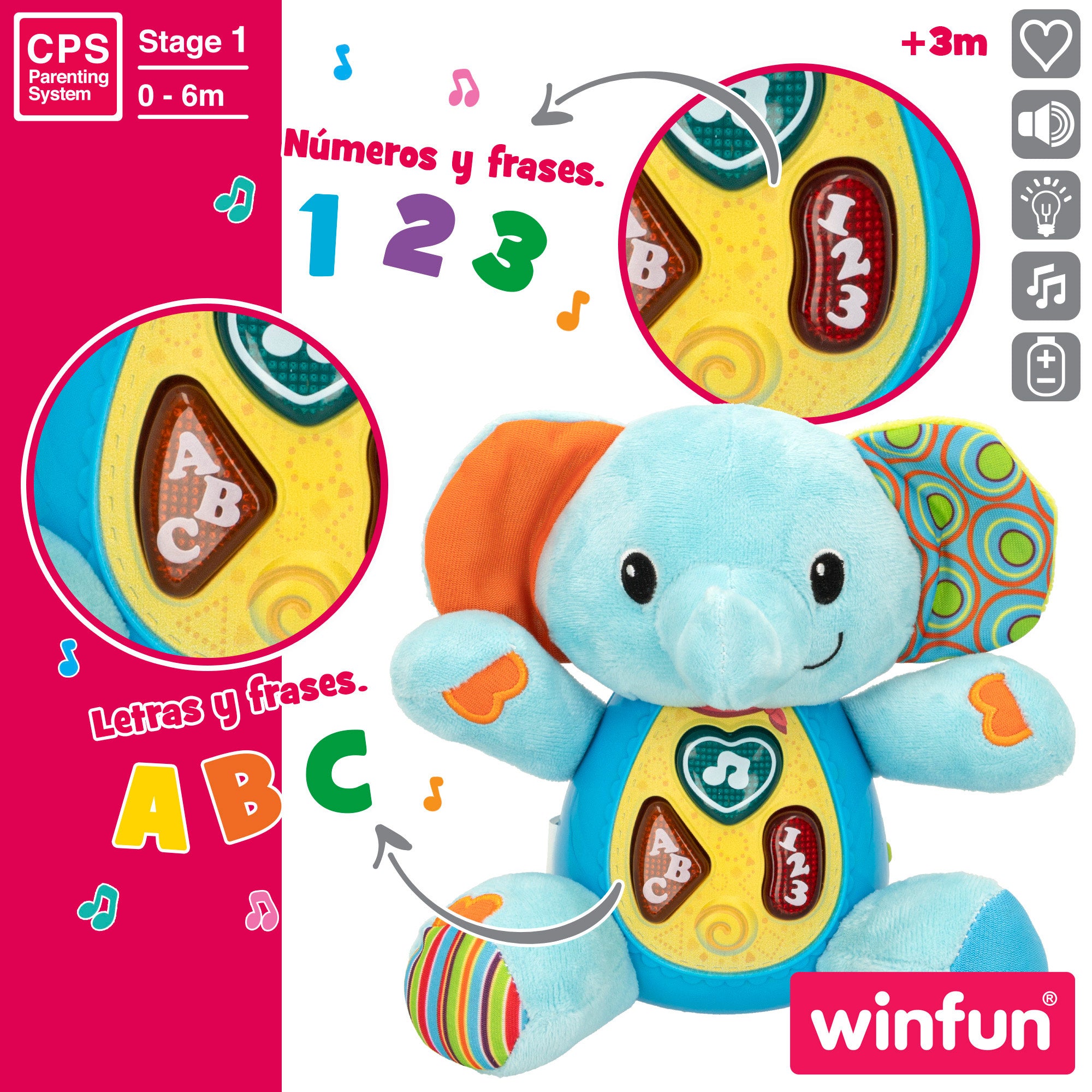 Winfun Peluche elefante para bebés que habla con luces