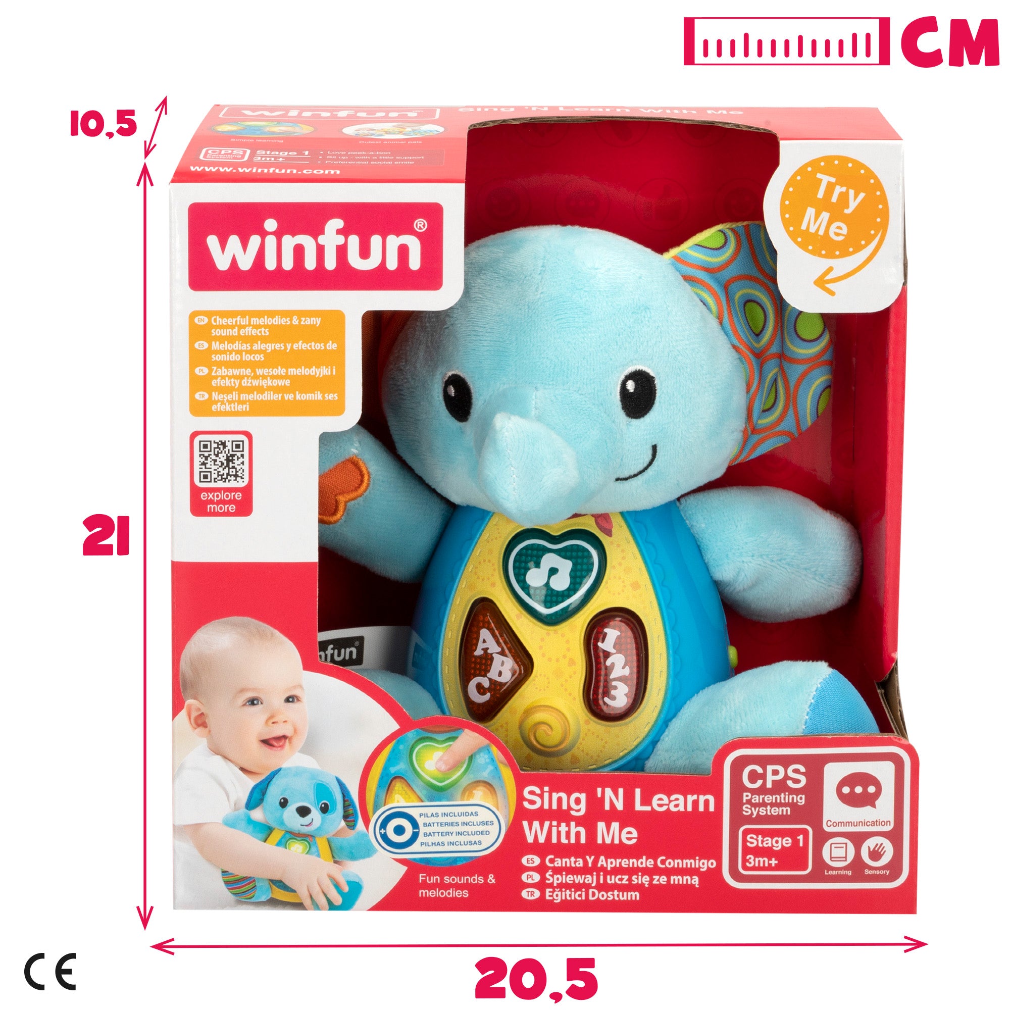 Winfun Peluche elefante para bebés que habla con luces