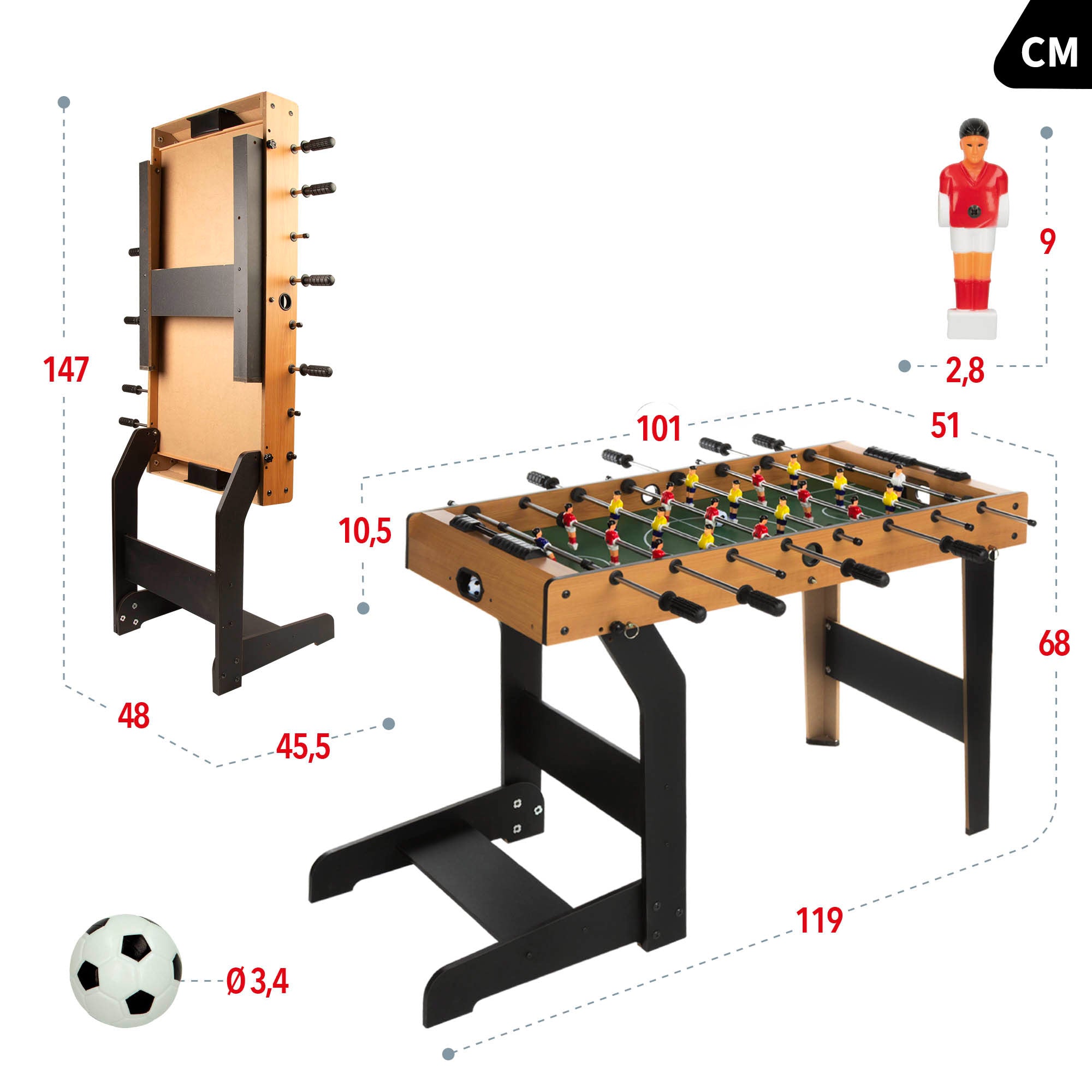 Futbolín de madera plegable con patas 101x51x70 cm CB Games