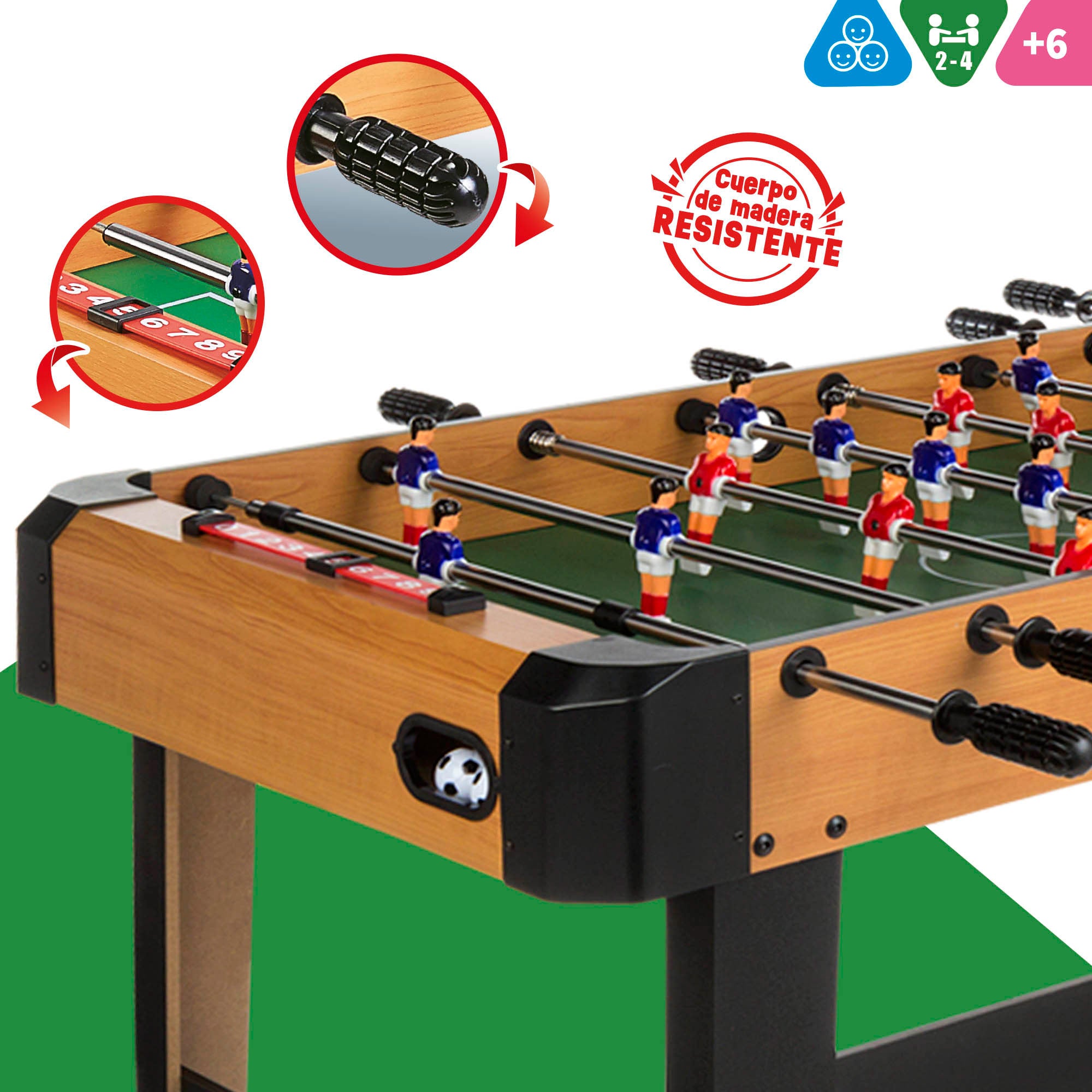 Futbolín de madera con patas 121x61x79 cm CB Games