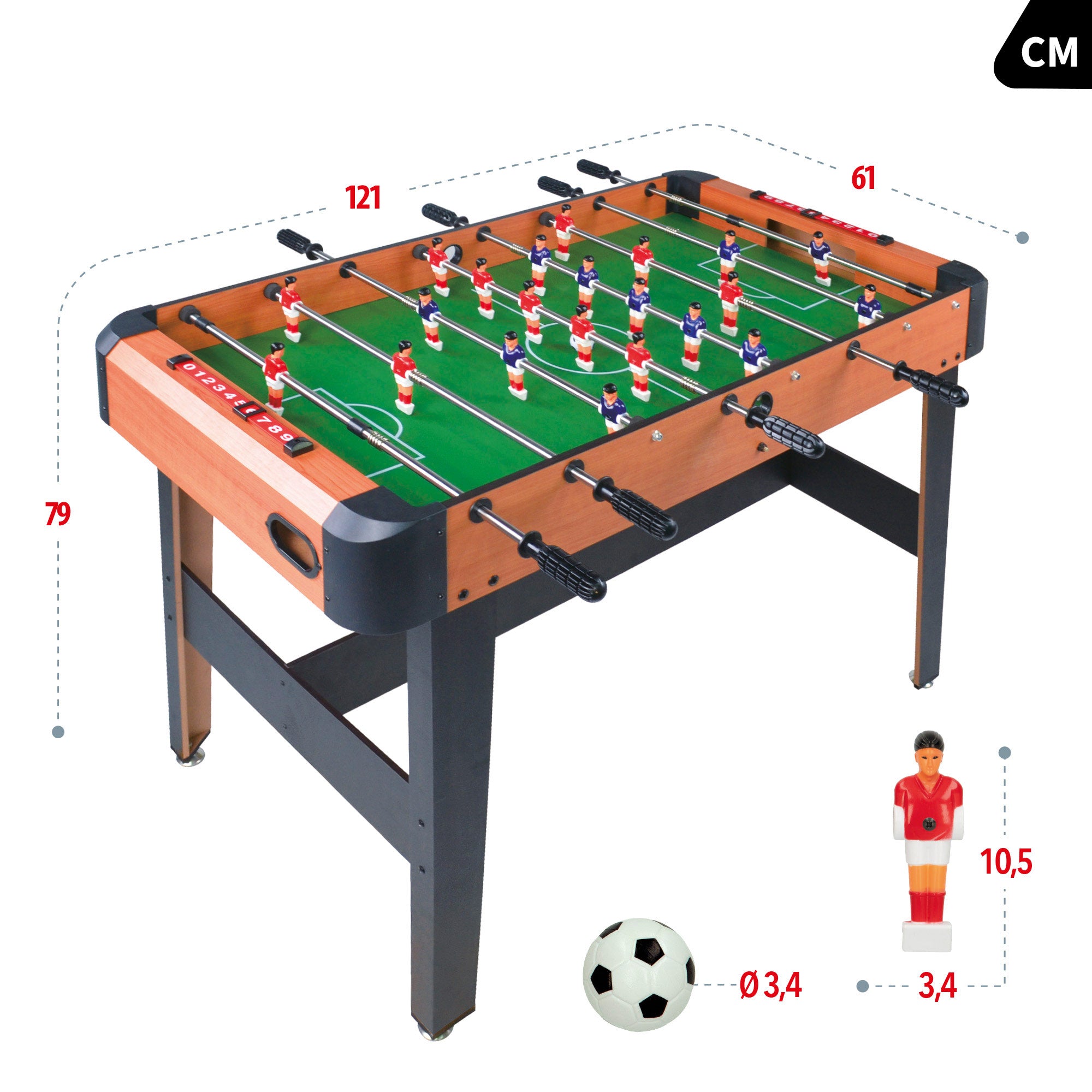 Futbolín de madera con patas 121x61x79 cm CB Games