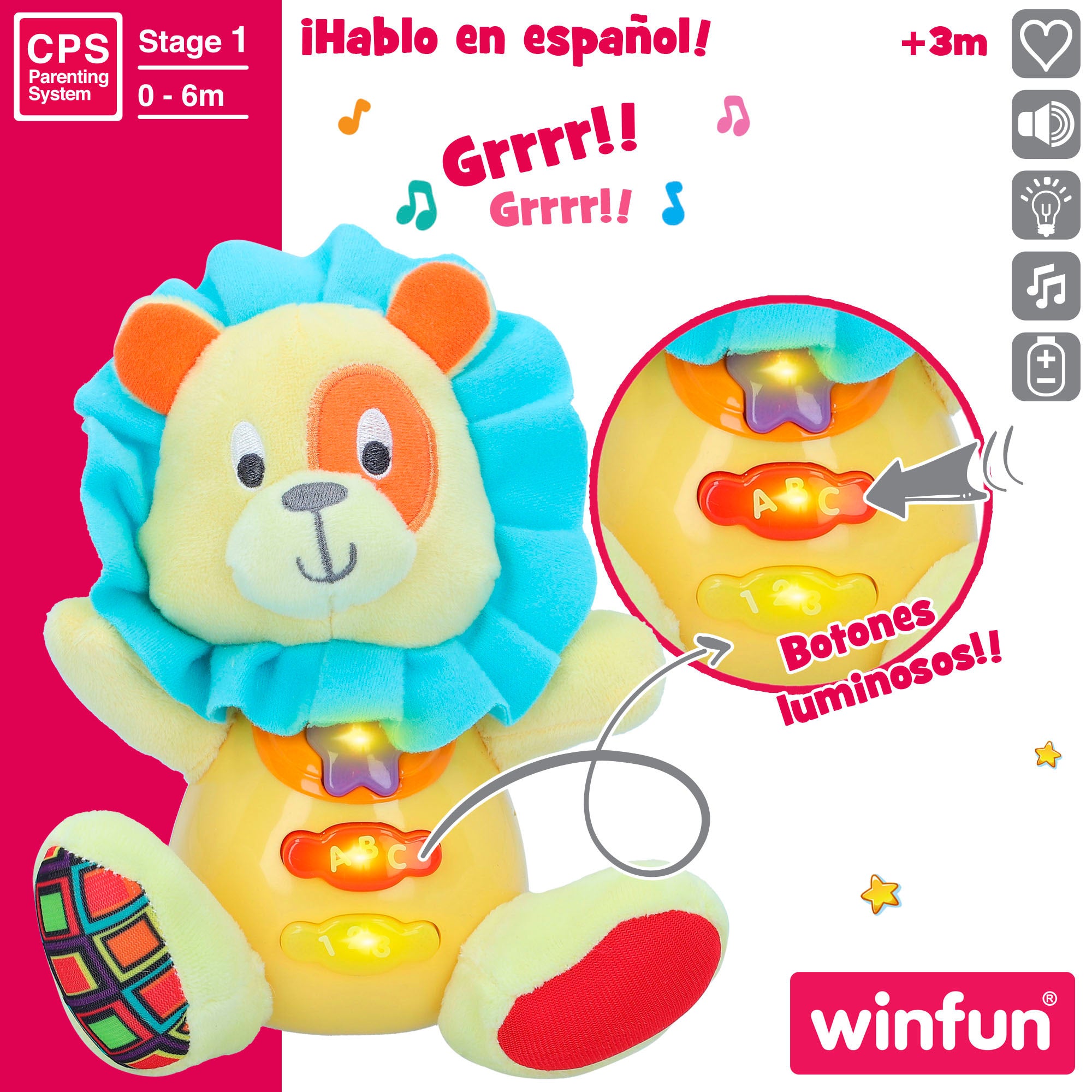 Winfun Peluche león para bebé con luz y sonido en español