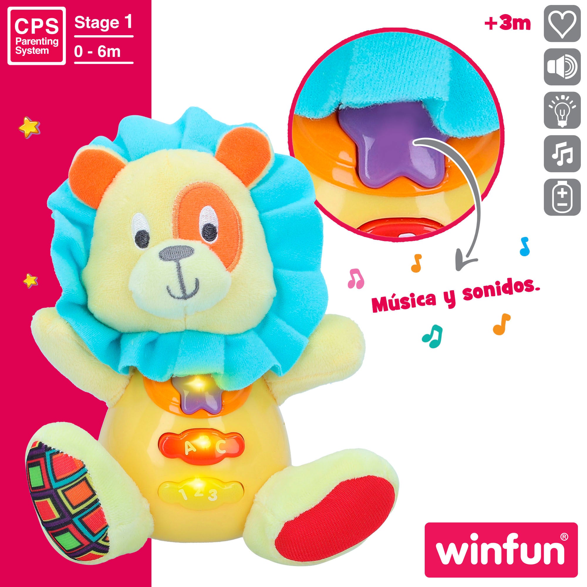 Winfun Peluche león para bebé con luz y sonido en español