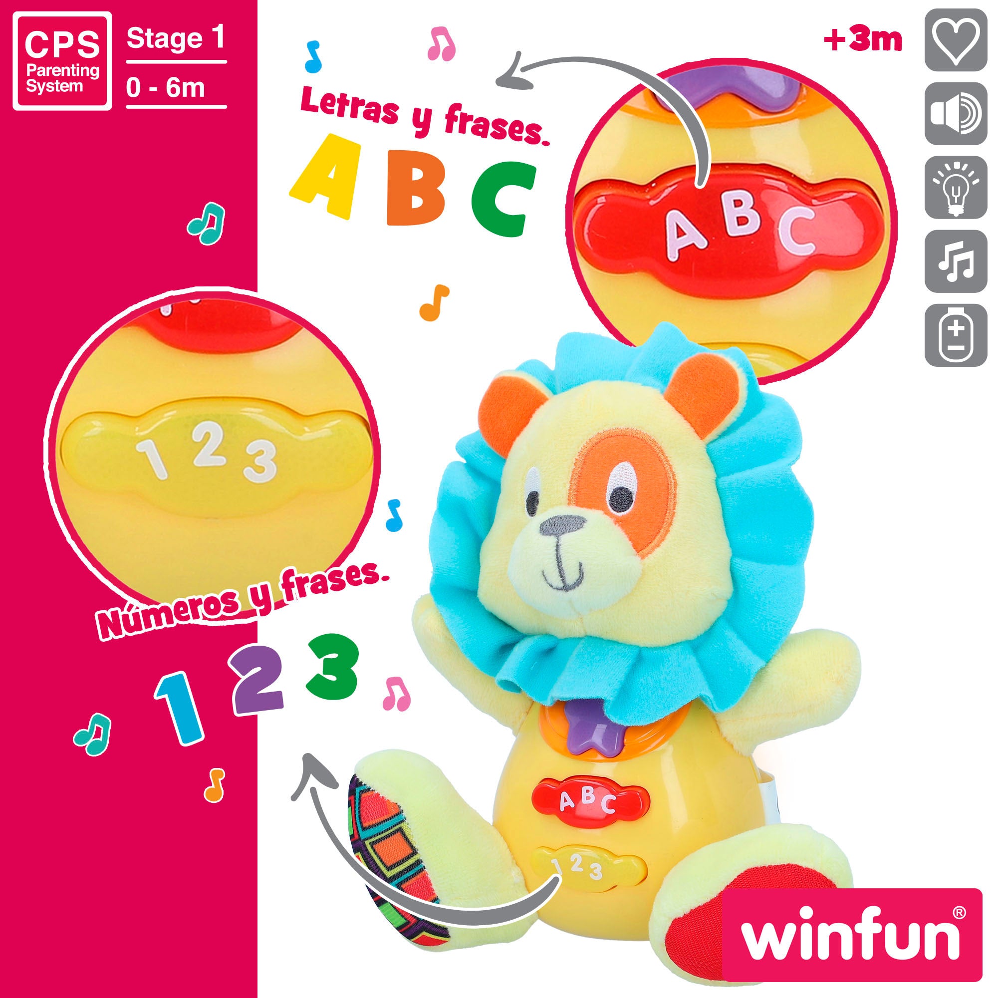 Winfun Peluche león para bebé con luz y sonido en español