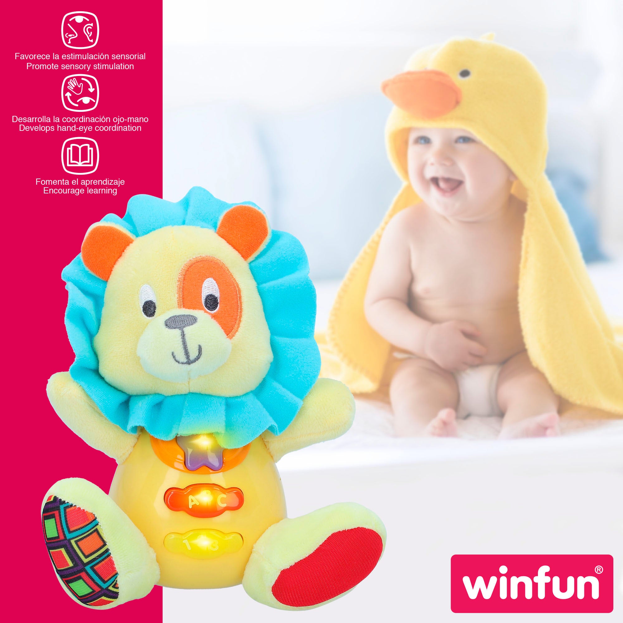 Winfun Peluche león para bebé con luz y sonido en español