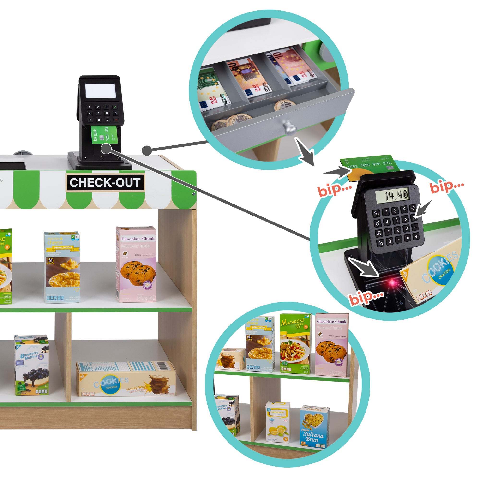 Teamson Supermercado juguete madera con luz, sonido y accesorios