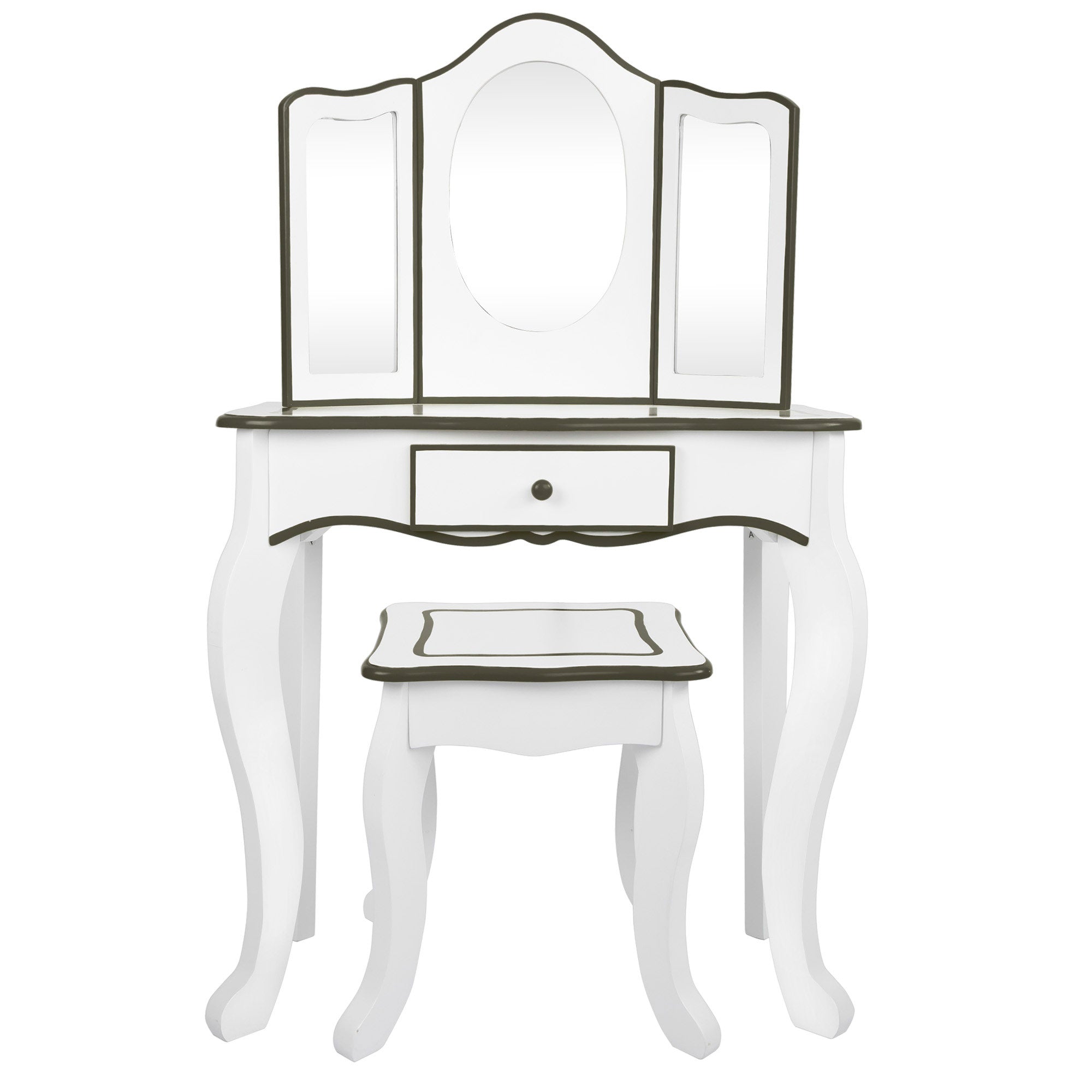 Teamson Tocador de madera blanco y gris con taburete