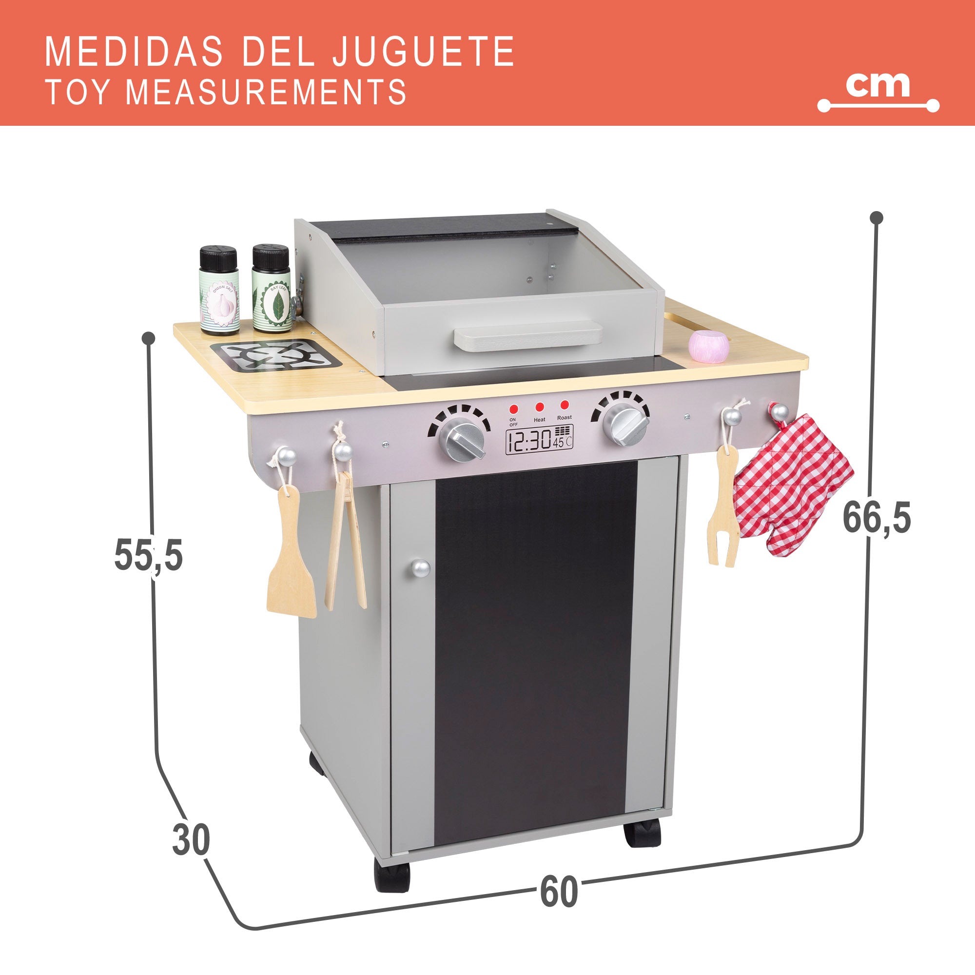 Teamson Barbacoa de madera de juguete portátil con pizarra y 9 accesorios