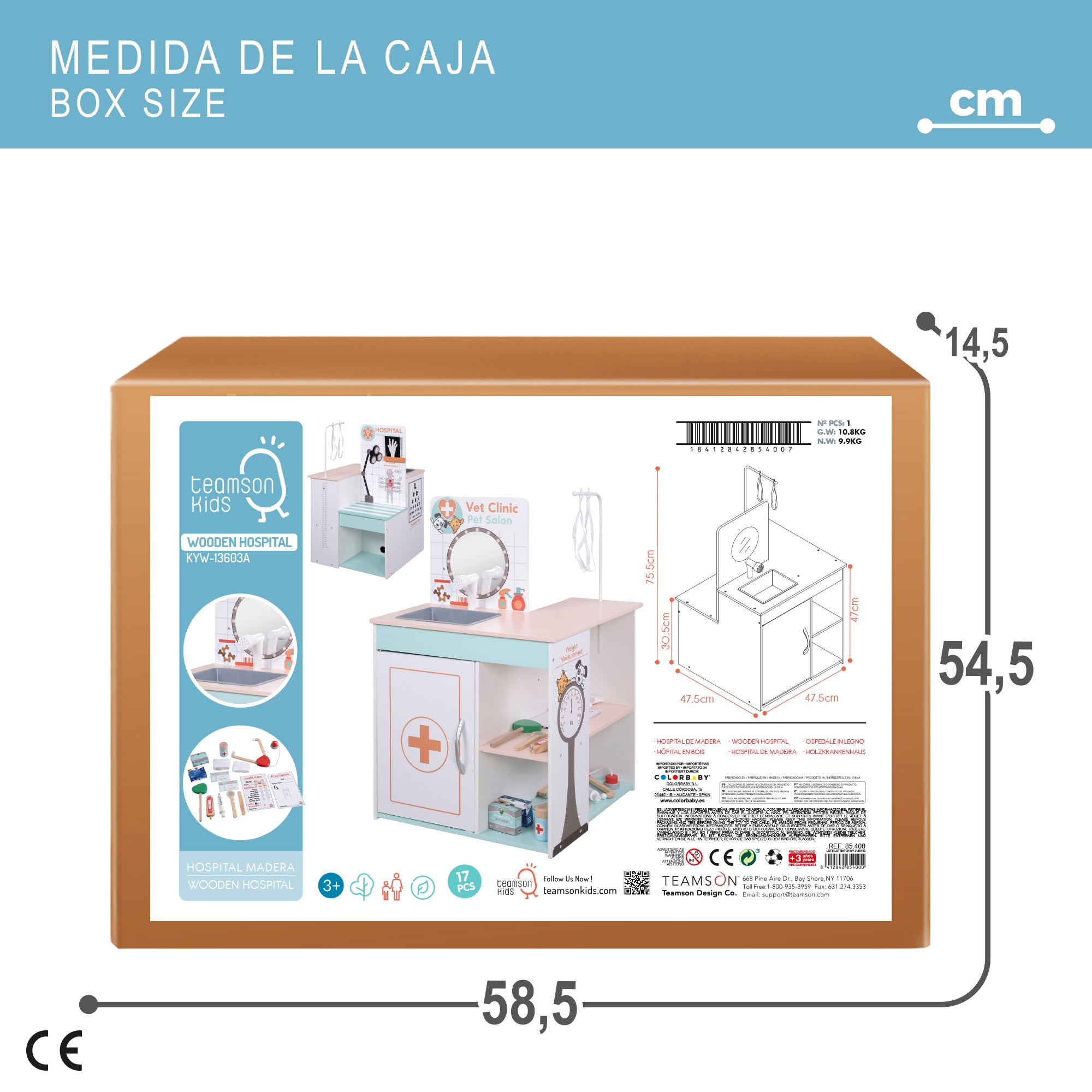 Teamson Hospital de juguete madera 3 en 1