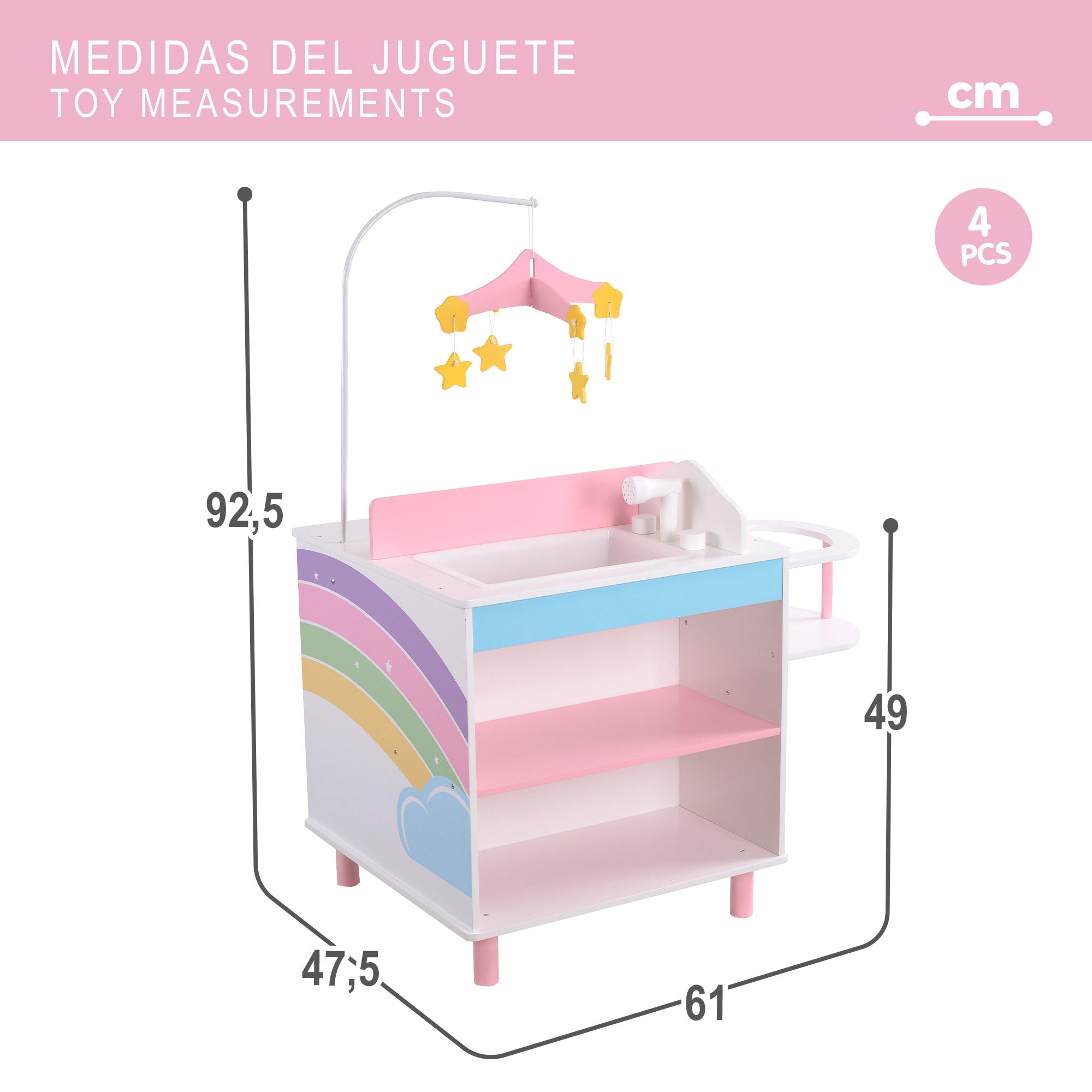 Teamson Cambiador de juguete de madera 3 en 1