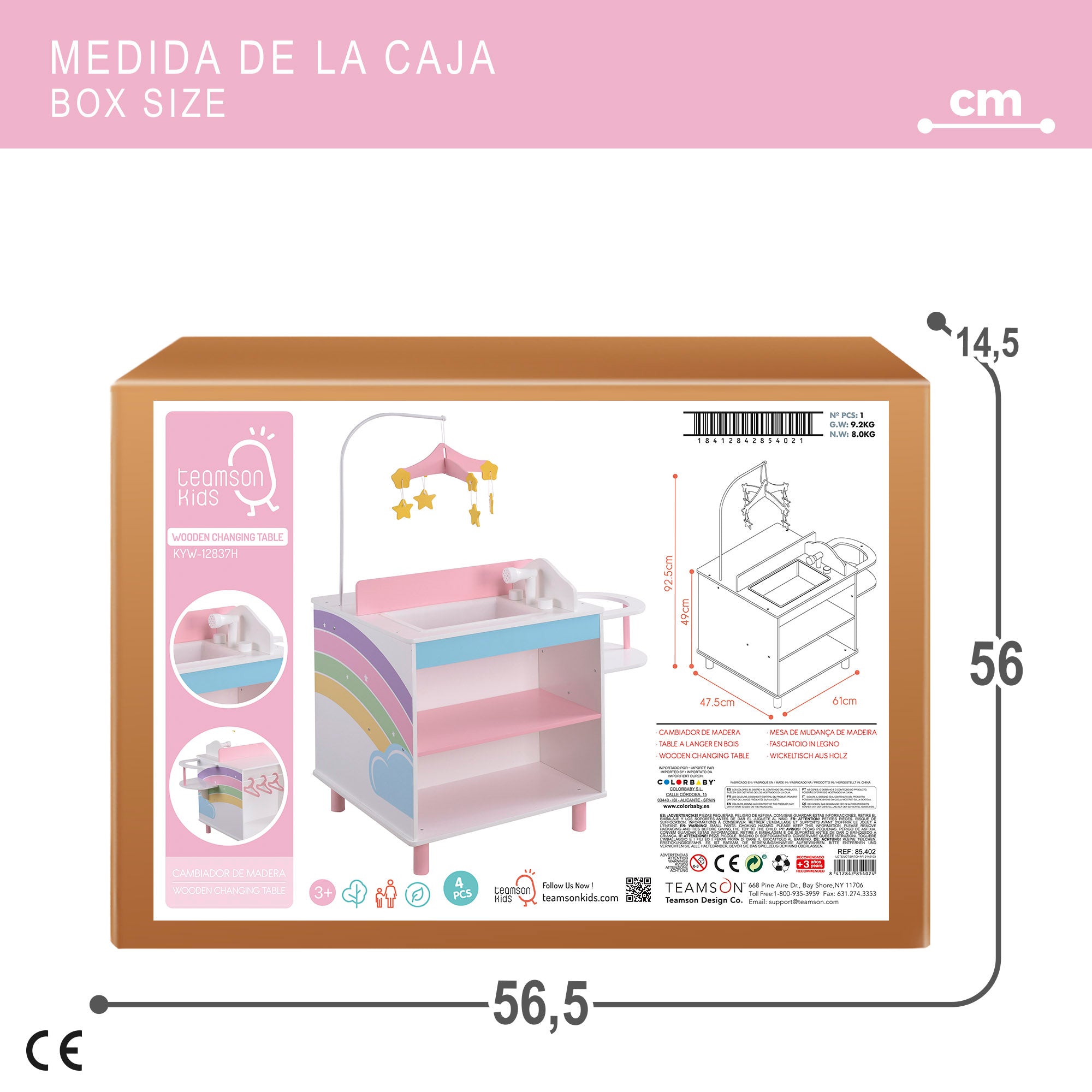 Teamson Cambiador de juguete de madera 3 en 1
