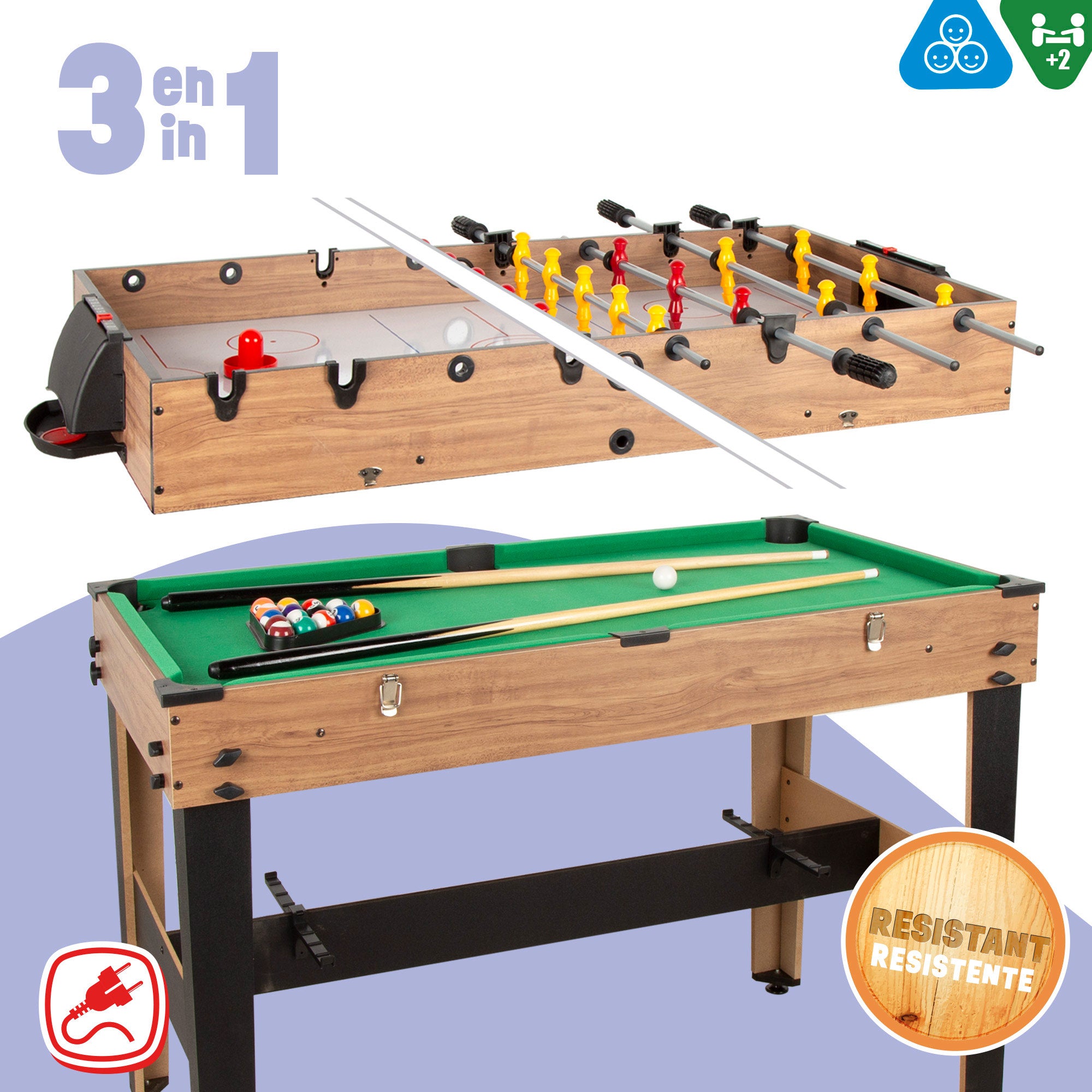 Mesa multijuegos 3 en 1 futbolín/billar/hockey 107x58x88 cm CB Games