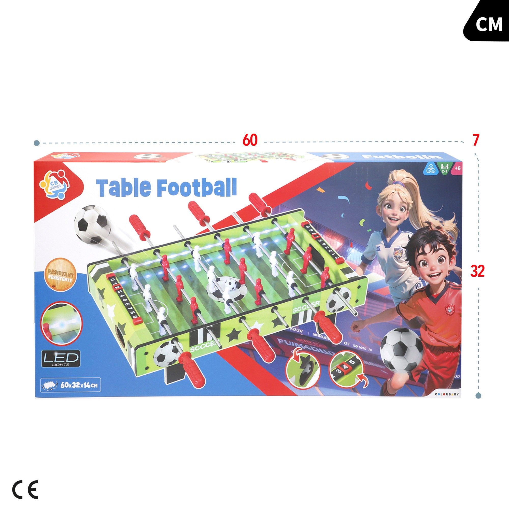 Futbolín de mesa madera con luces 60x32x14 cm CB Games