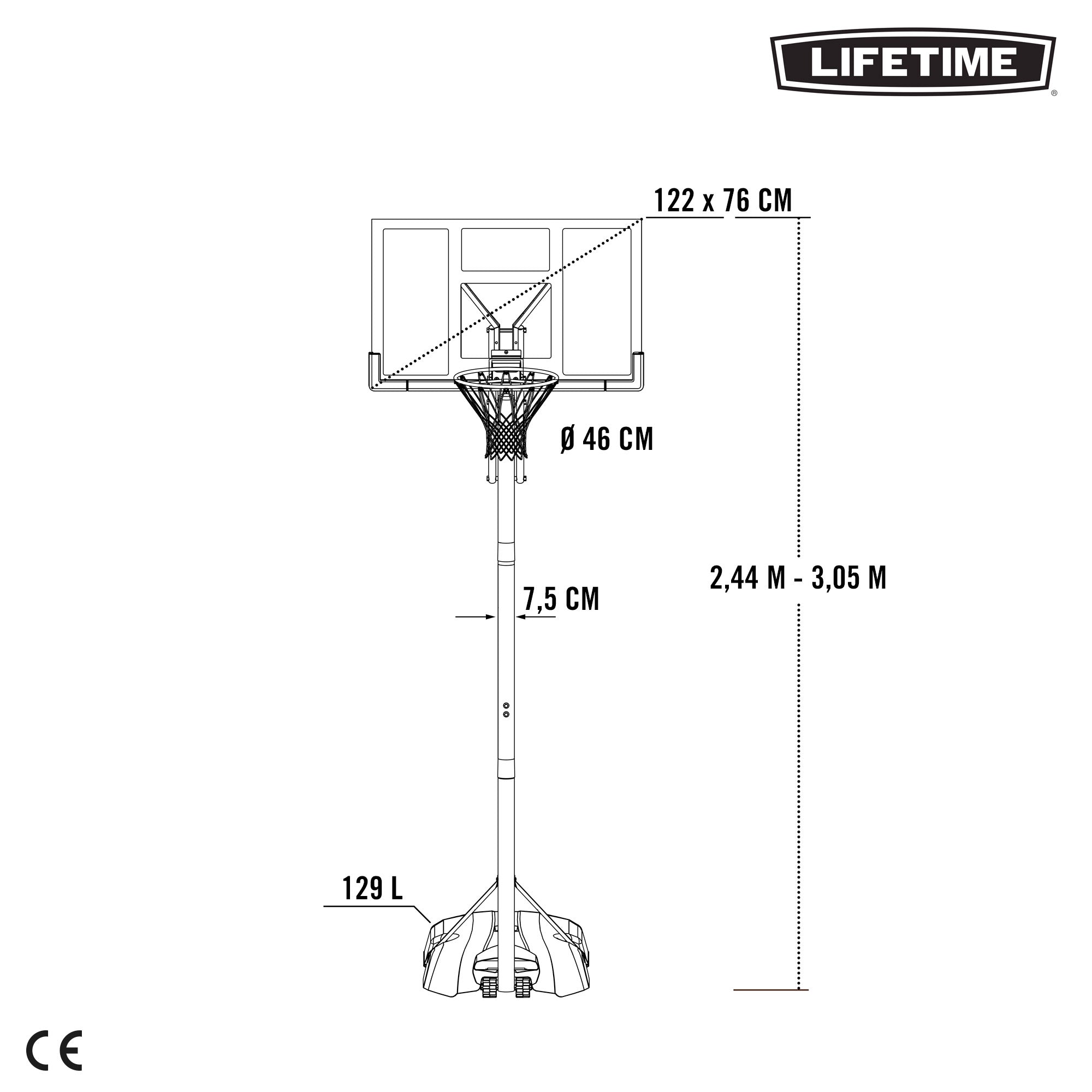Canasta baloncesto ultrarresistente Lifetime altura regulable 244/305 cm uv100