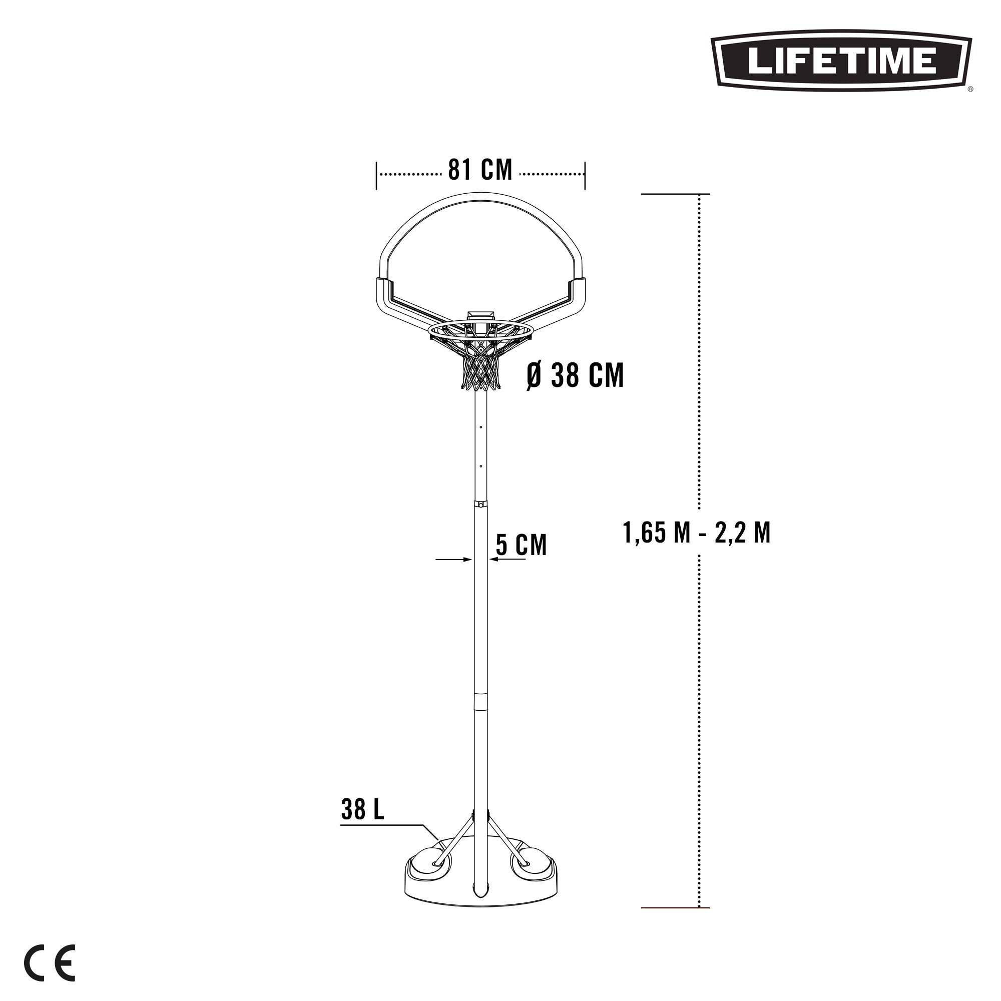 Canasta baloncesto ultrarresistente Lifetime Altura regulable 165/222 cm UV100