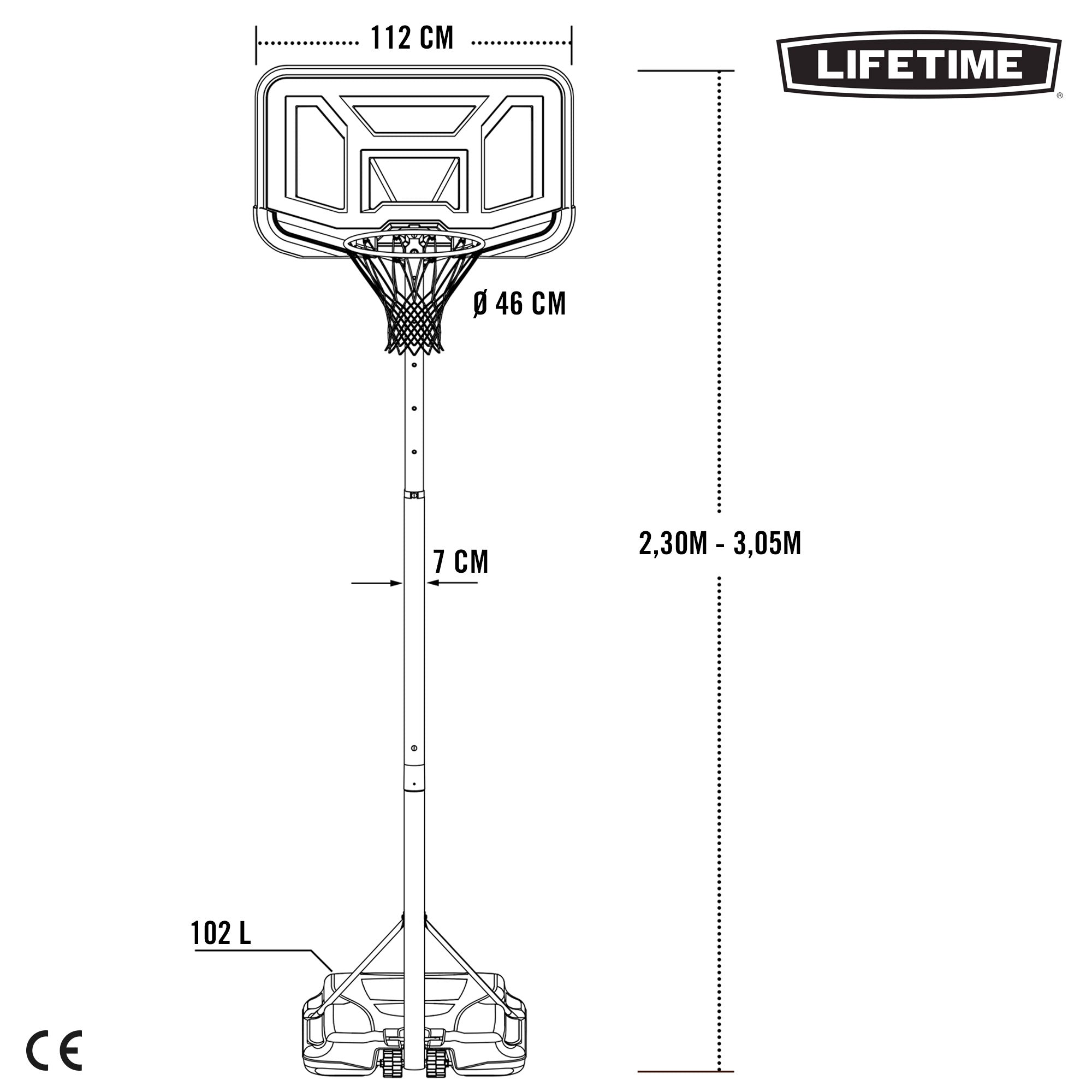 Canasta de baloncesto portátil LIFETIME altura regulable 230/305 cm